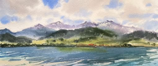 Sommerliche Berglandschaft in Aquarell